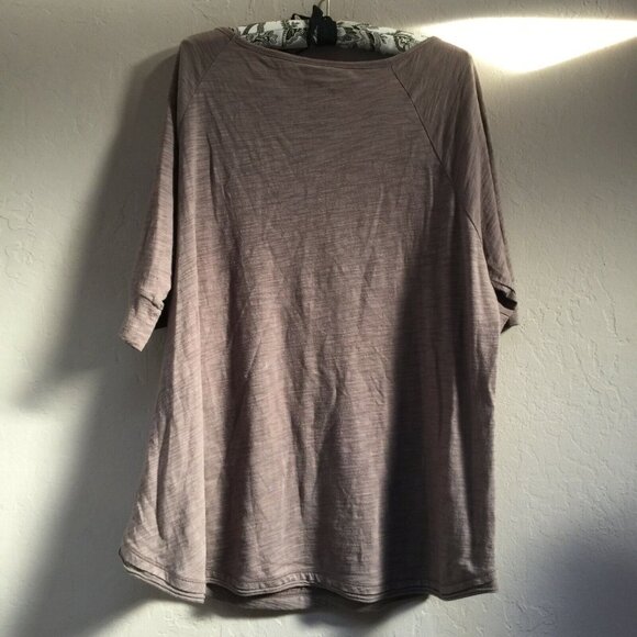 Women's Avec Sequins Blouse Top Scoop Neck Half Sleeve XL Cotton Brown - Picture 2 of 8